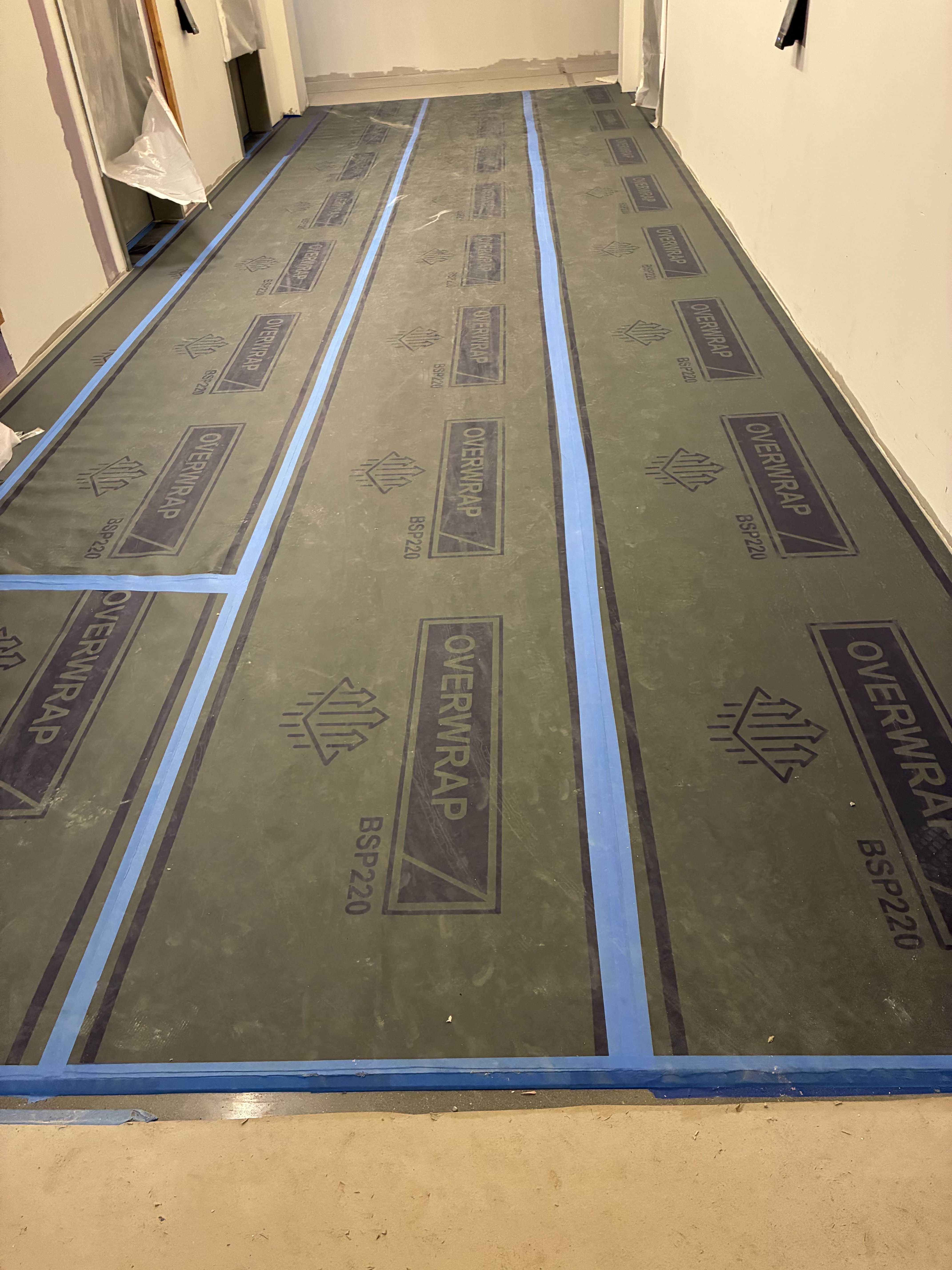 Overwrap protecting elevator lobby floors