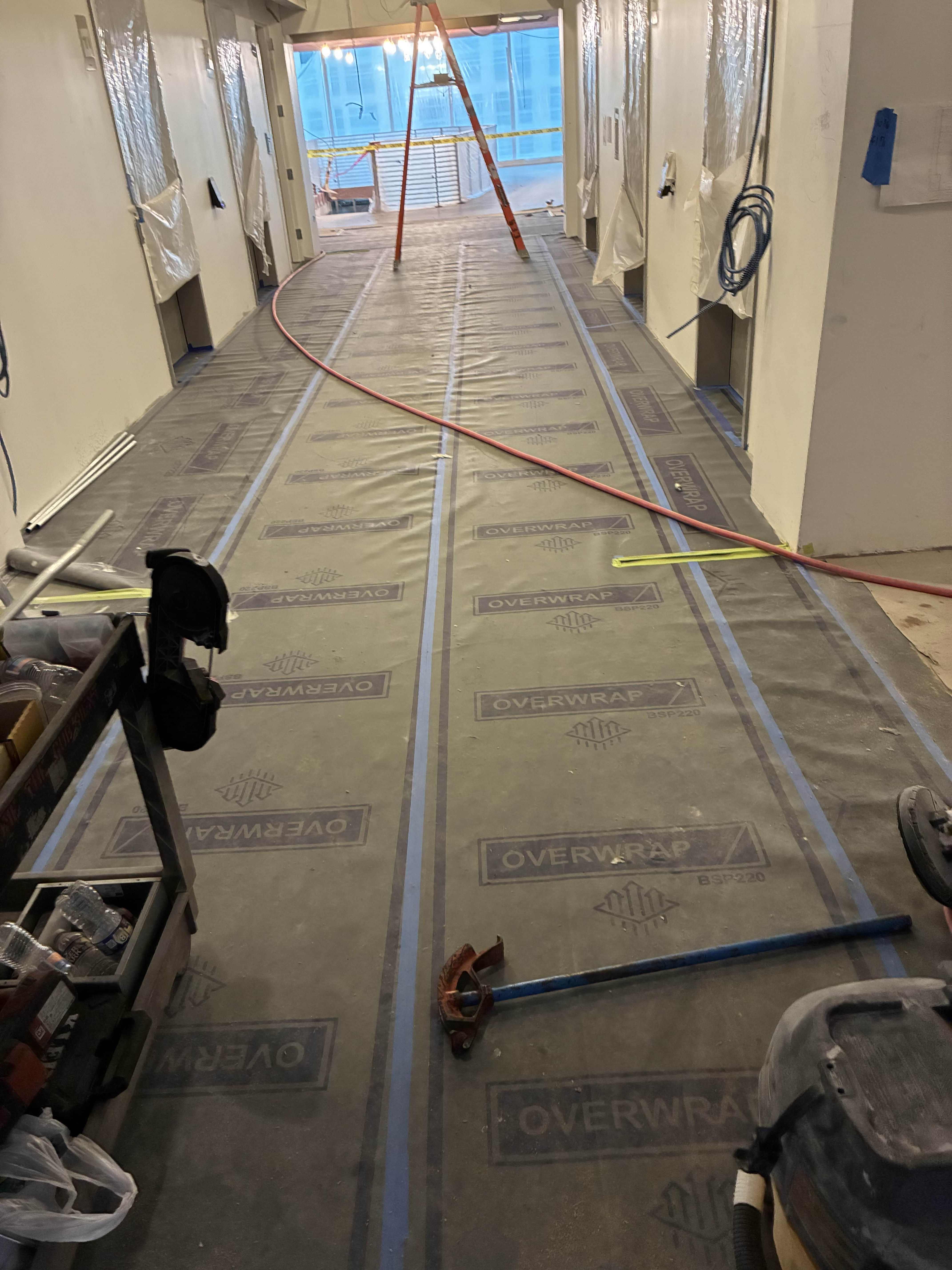 Overwrap installation in building lobby